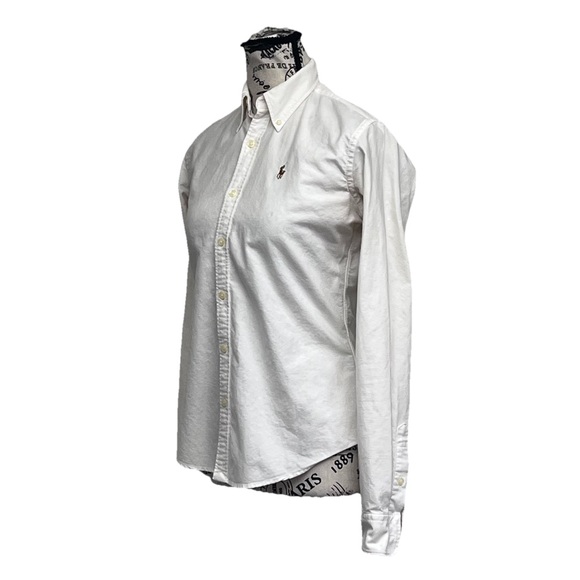 Vintage Ralph Lauren Ivory Button Down Shirt Pony Logo Slim Fit Women’s Size 2 - Picture 3 of 10